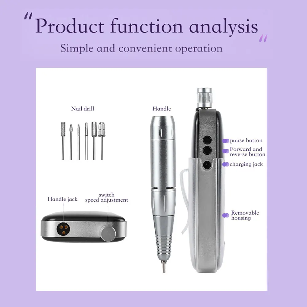 Perceuse à ongles professionnelle 35000 tr/min, polisseuse à ongles Rechargeable pour le polissage du Gel des ongles, des ongles en acrylique, élimine les callosités de la peau morte