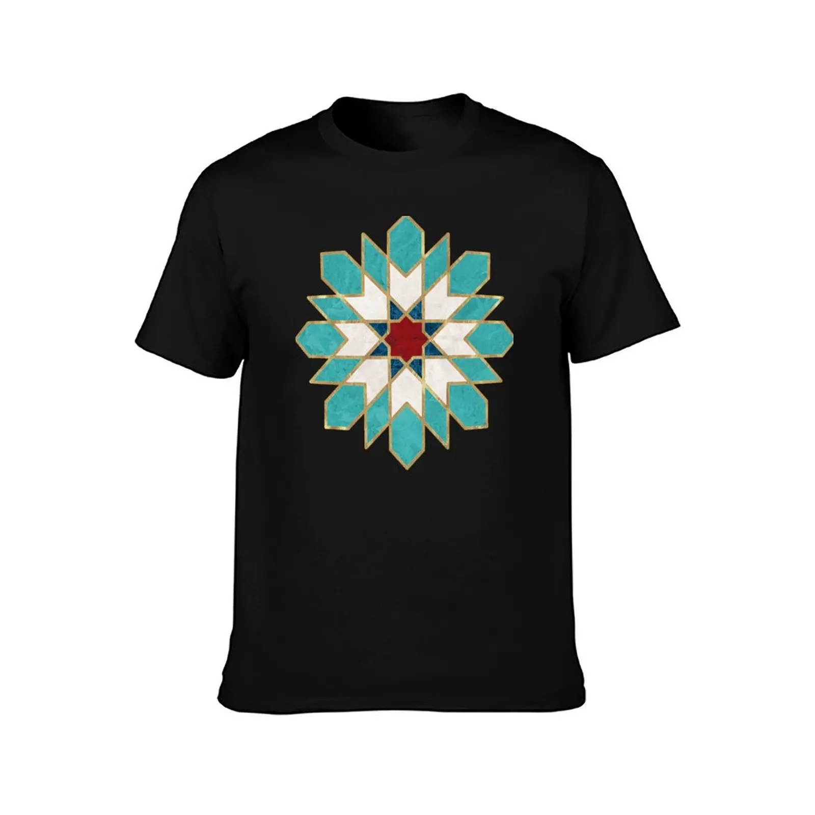 Navy Blue Teal White Red Marble Moroccan Mosaic T-Shirt Casual Graphic Print Tee T-Shirt