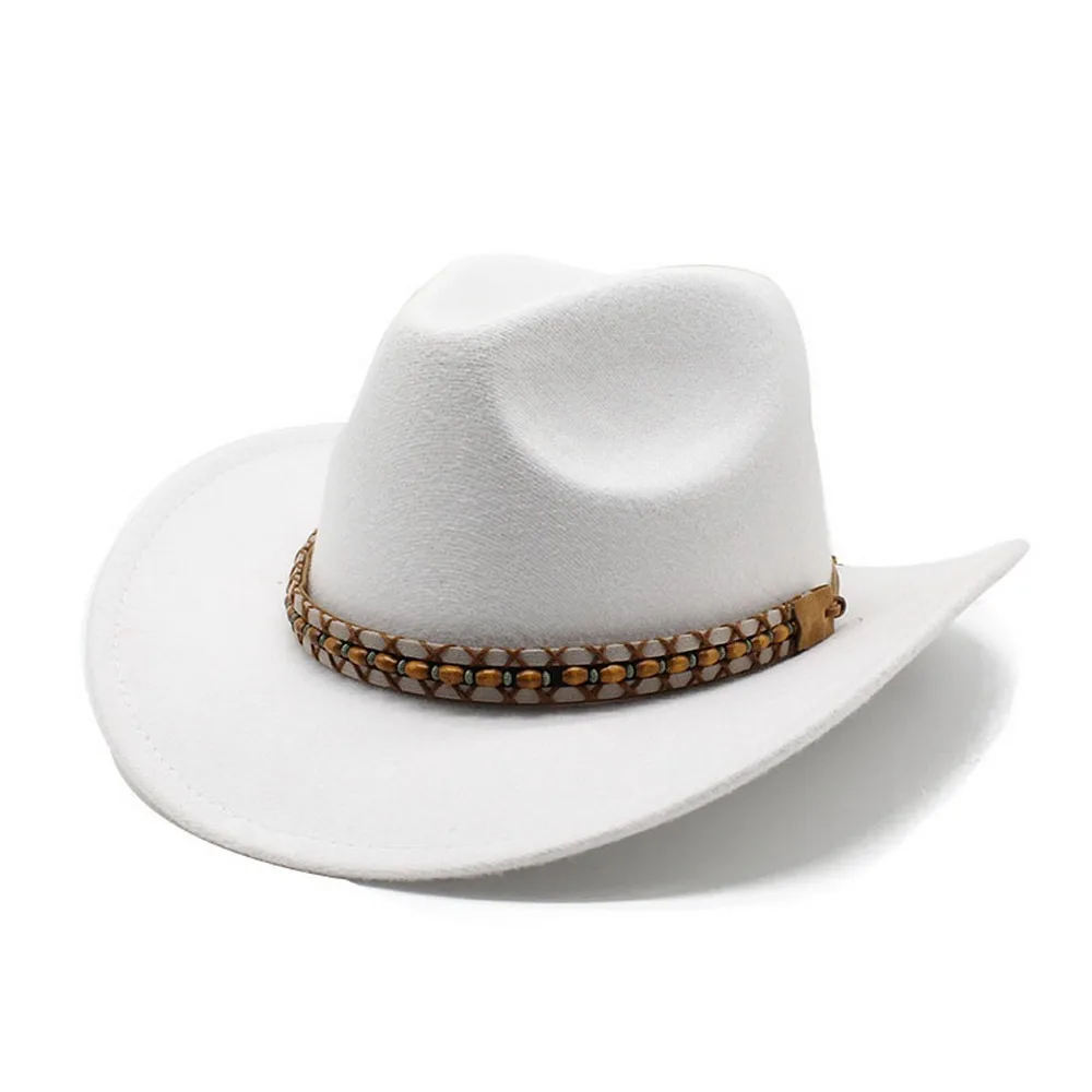 Four Seasons Cowboy Hats Cowgirl Western Cap Woolen 57-58cm Belt Buckle Rolled Brim Solid Color Jazz Style NZ0065