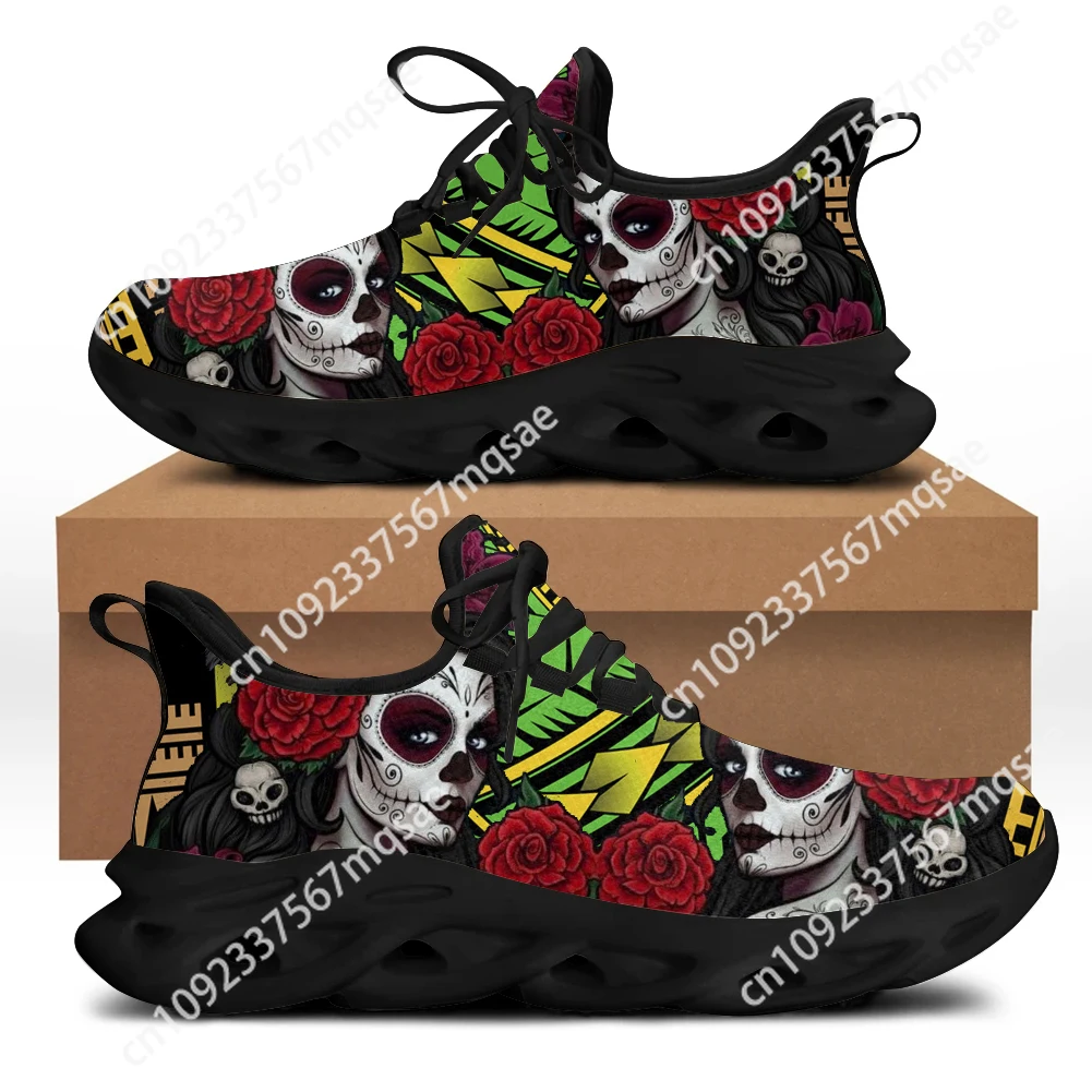 Custom Polynesian Mexican Calavera Girl Day of The Dead Women Vulcanize Shoes Light Mesh Sneakers Girls Casual Footwear