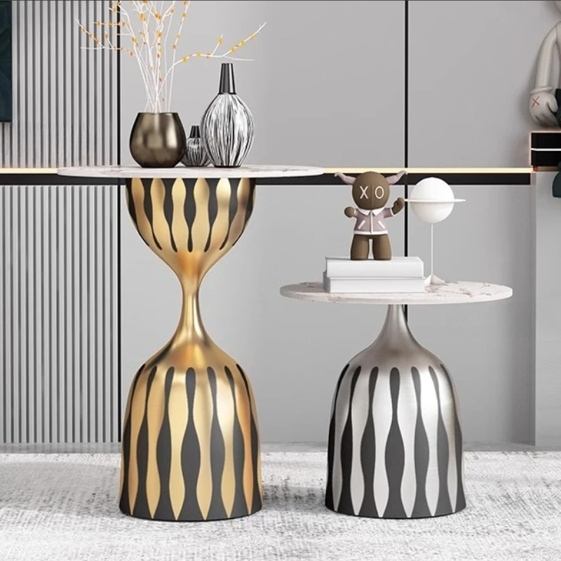 Modern Minimalist Coffee Table Premium Stone Side Table with Anti-Scratch Surface Space-Saving End Table for Living Room/Sofa