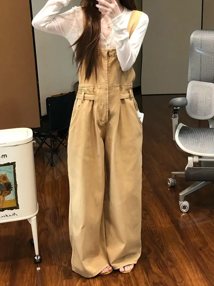 

American Retro Plus Size Lazy Loose Feel Jeans Women Hot Girls Versatile Loose Straight Floor-Length Overalls