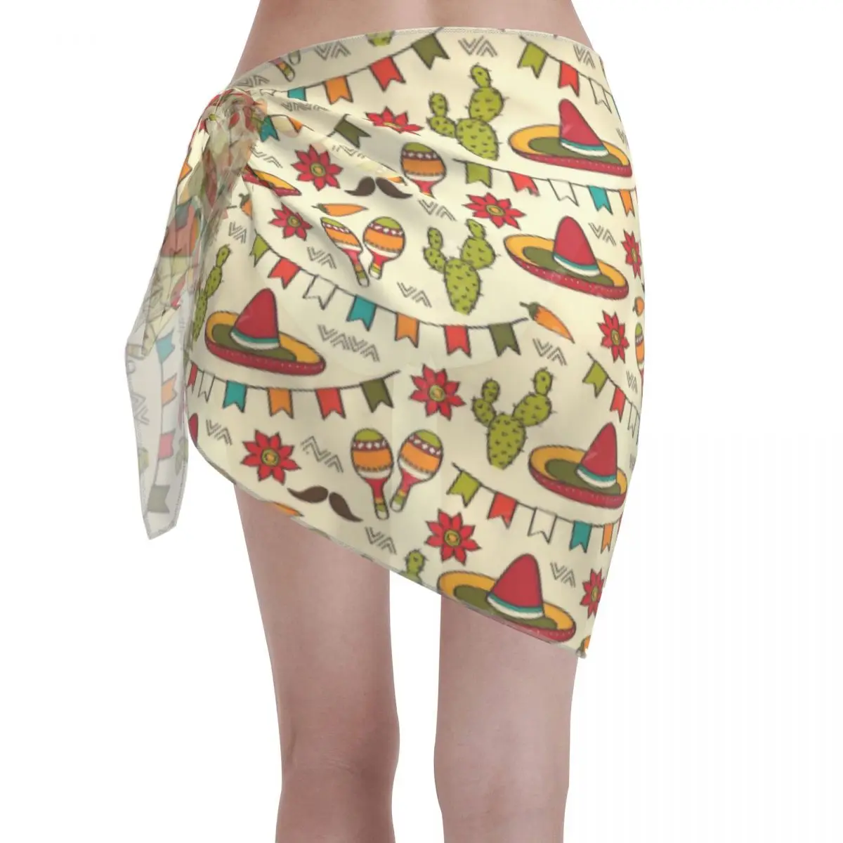 ที่กําหนดเองสําหรับชุดว่ายน้ําที่มีสีสันเม็กซิกันวันผู้หญิงสั้น Sarongs Beach Wrap ผู้หญิงชายหาดบิกินี่ Wrap Sarongs ชุดว่ายน้ํา