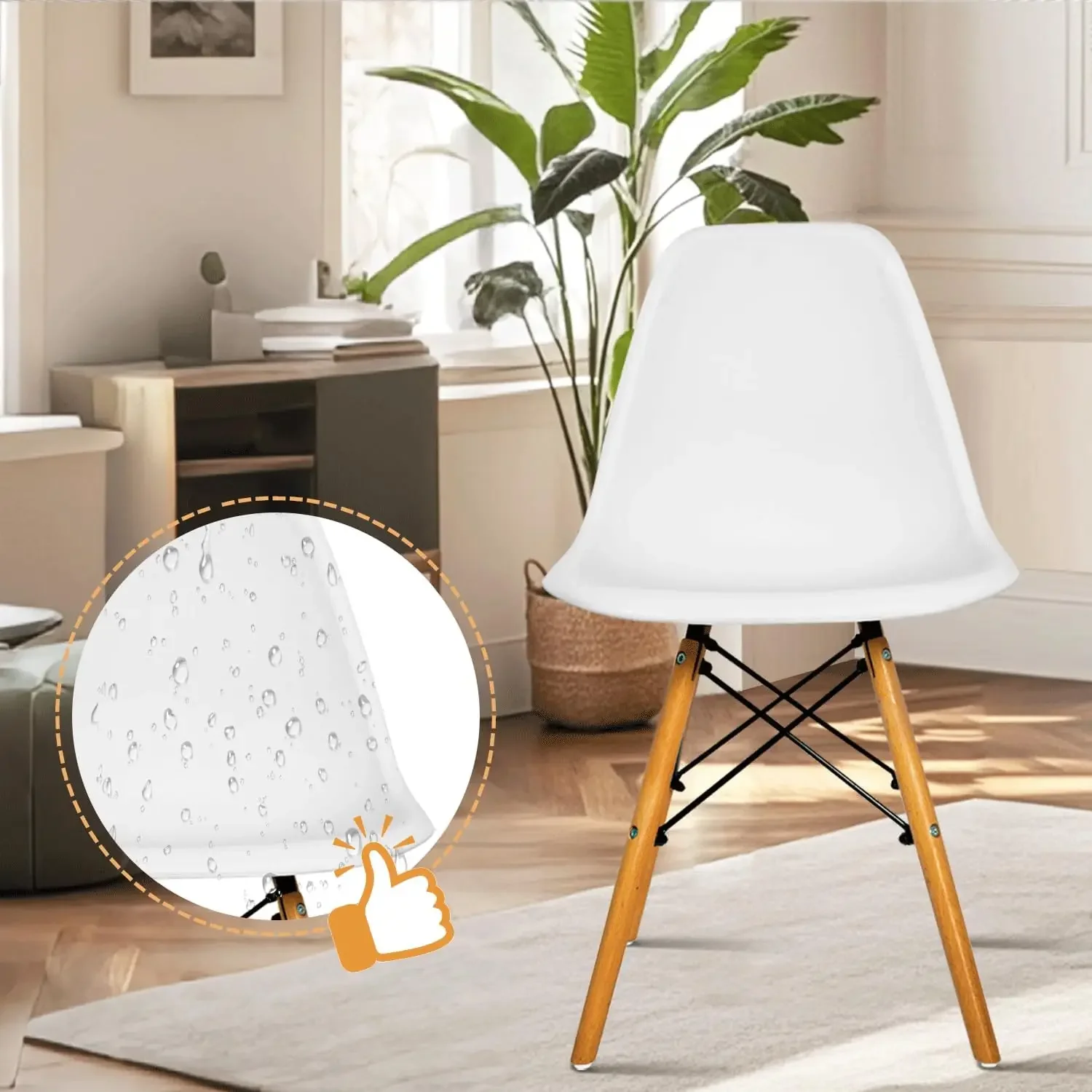 Modern Style Dining Chairs, Mid Century Plastic Dining Chair with Wood Legs, for Kitchen,Dining,Bedroom,Living Room image 4