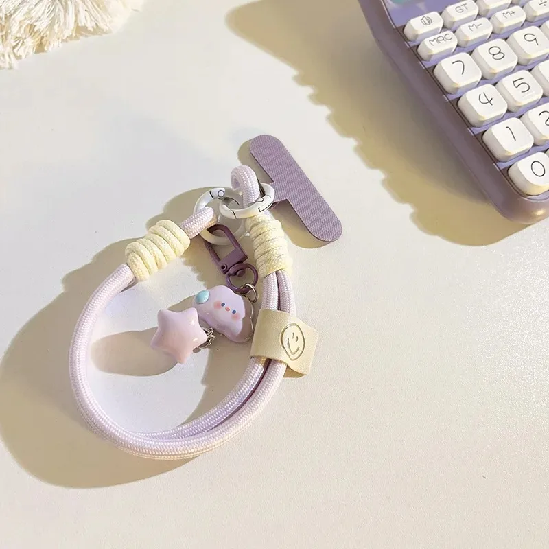 귀여운 구름 스타 다채로운 휴대 전화 스트랩 짧은 손목 스트랩 매력 키 체인 카메라 체인 끈 범용 전화 케이스 끈