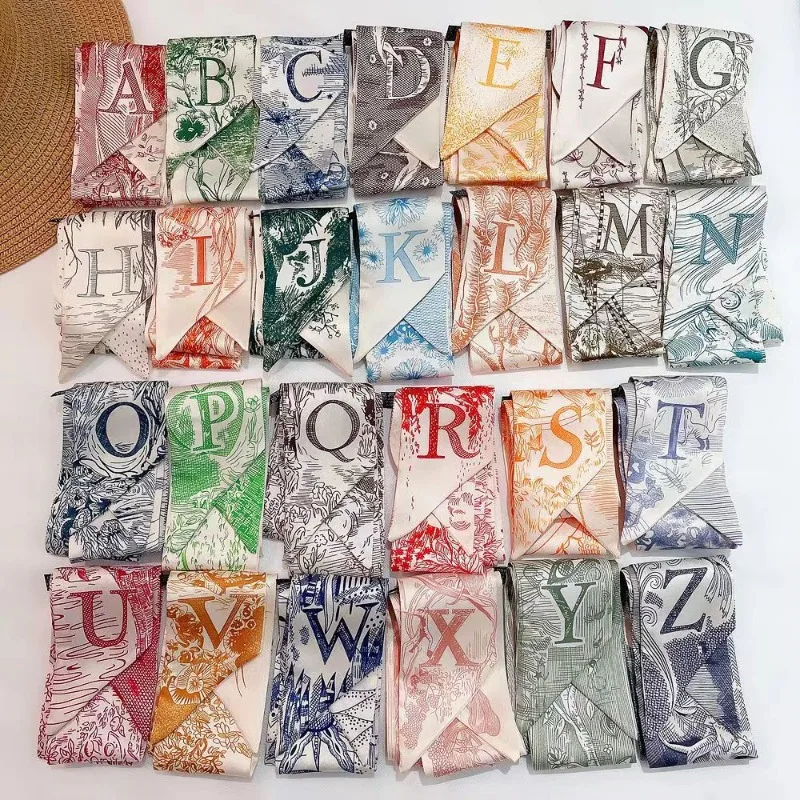 

26 English Alphabet Printed Skinny Scarf Women Multifunctional Hair Band Neck Scarf Bag Strap Ribbon Versatile Hair Accessories