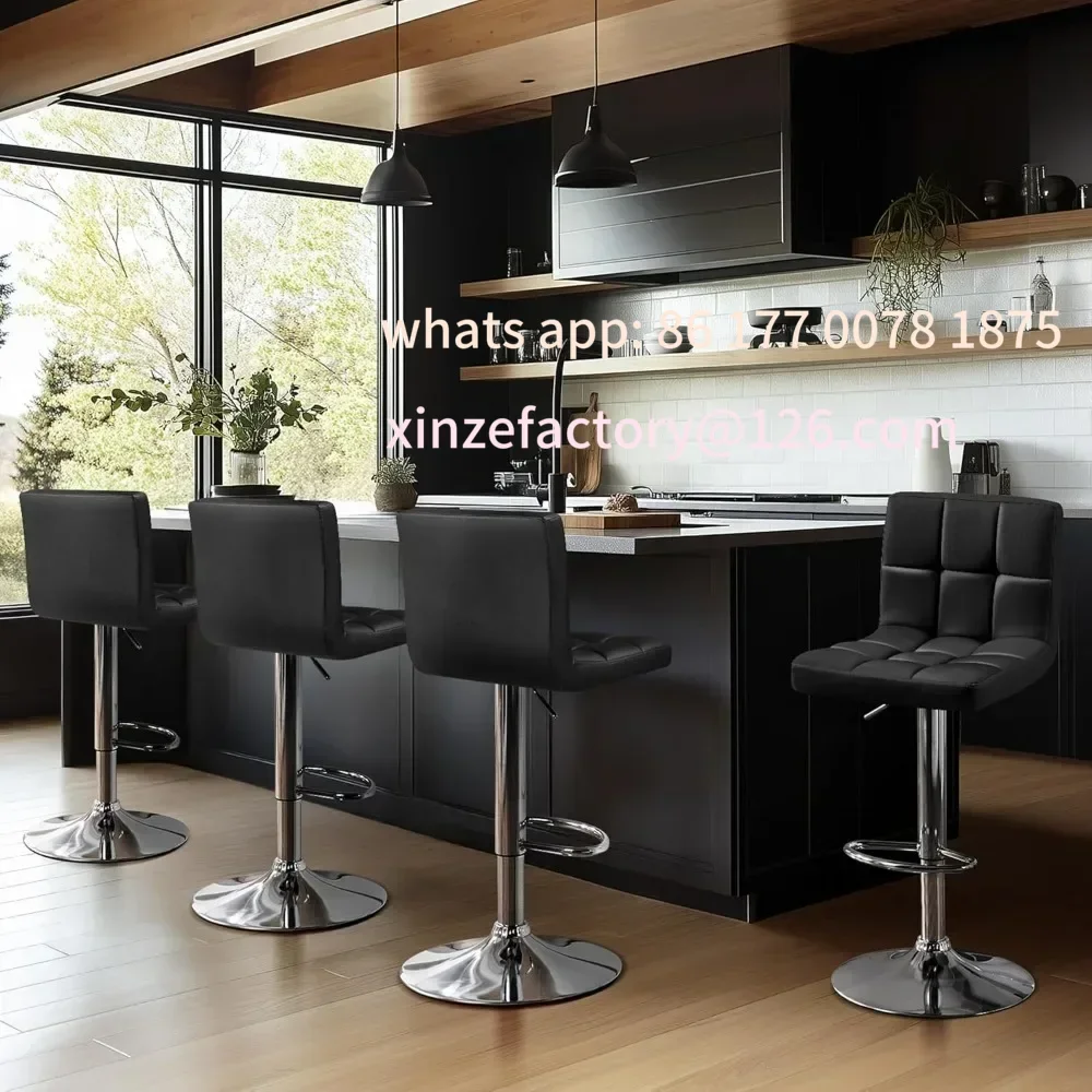 Juego de 4 taburetes de bar, taburetes de bar giratorios de cuero PU, sillas de mostrador ajustables en altura, taburetes modernos con respaldo para bar y cocina