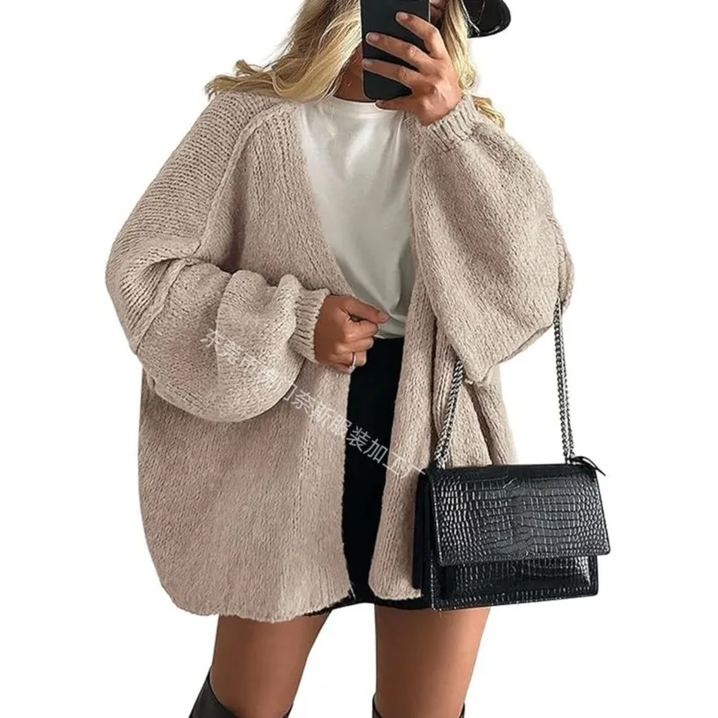 가을 겨울 여성용 신상 카디건 스웨터 코트, 캐주얼 루즈핏 단색 따뜻한 스웨터 재킷, 베이직 심플 카디건 데일리룩