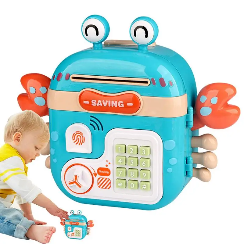 Electronic Money Bank For Kids Cash Coin Can Money Bank Password Code Lock Lights & Music Cartoon Crab Money Box For Boys Kids