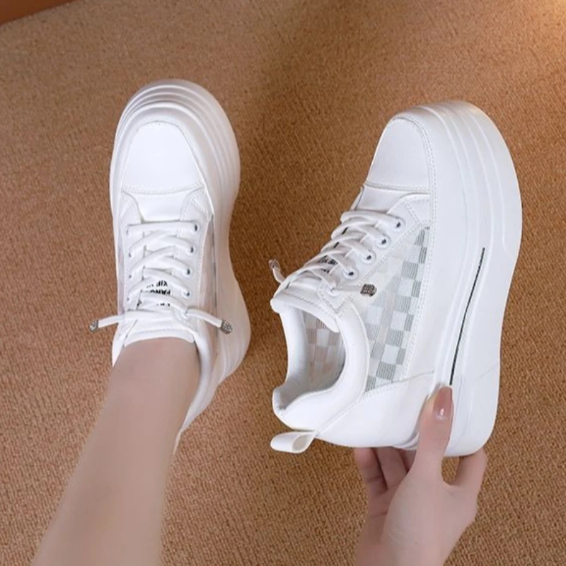 Thin Platform White Sneakers Women Mesh Breathable Height Increasing Shoes 2026 Summer Casual Versatile