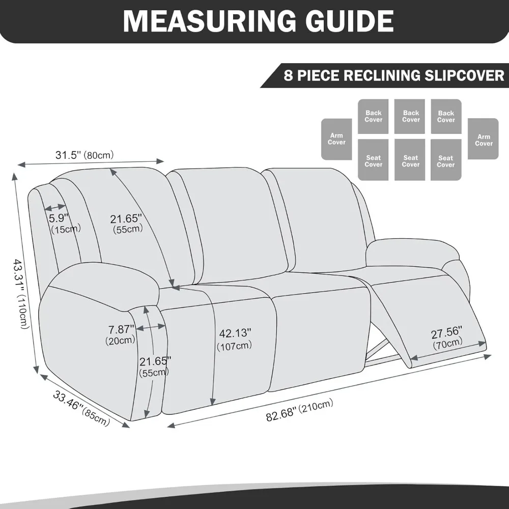 Vctops 8 قطع مقاوم للماء فو بو الجلود كرسي أريكة يغطي تمتد لينة 3 مقاعد غطاء أريكة المضادة للانزلاق أريكة الغلاف الأثاث #5