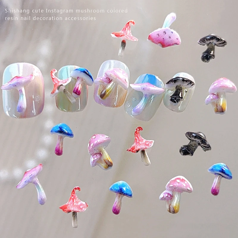 40PCS 3D Acrylic Nail Art Mushroom Charms Kawaii Accessories Resin Parts For Manicure Decor Nails Decoration Supplies Maters