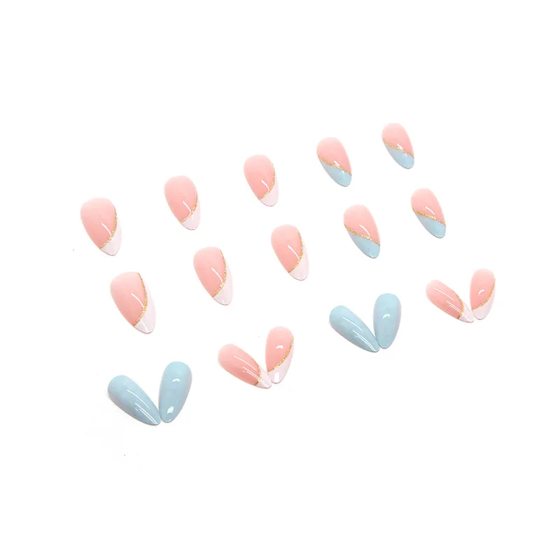 أظافر بالضغط على شكل لوز ، 24 ضغطة طويلة على الأظافر ، أظافر مزيفة حلوة محسنة ، صمغ أظافر واحد وملف أظافر واحد