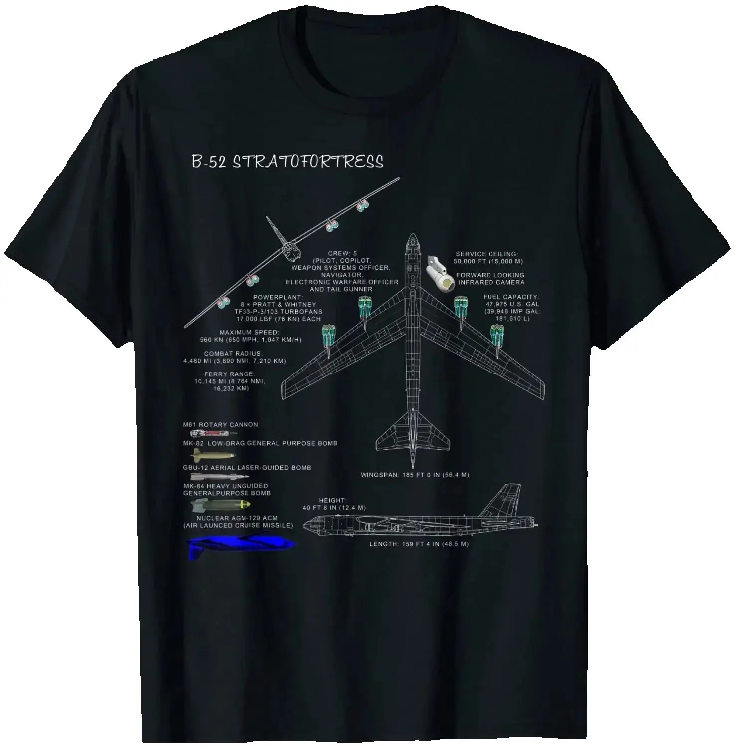 B-52 Stratofortress Specs T-Shirt B-52 Bomber Men T-Shirt Short Sleeve Casual 100% Cotton O-Neck Summer Shirt