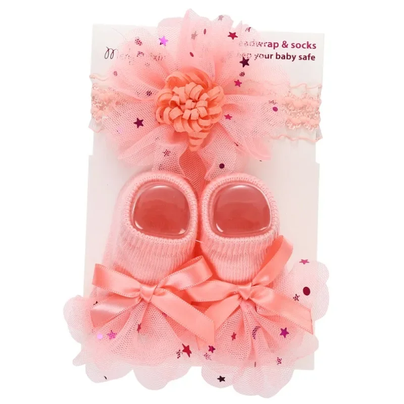 Cute Baby Headband Socks with Bowknot for Infant Girls, Spring Summer Newborn Sock Headband Set, Baby Stuff for 0-1 Year