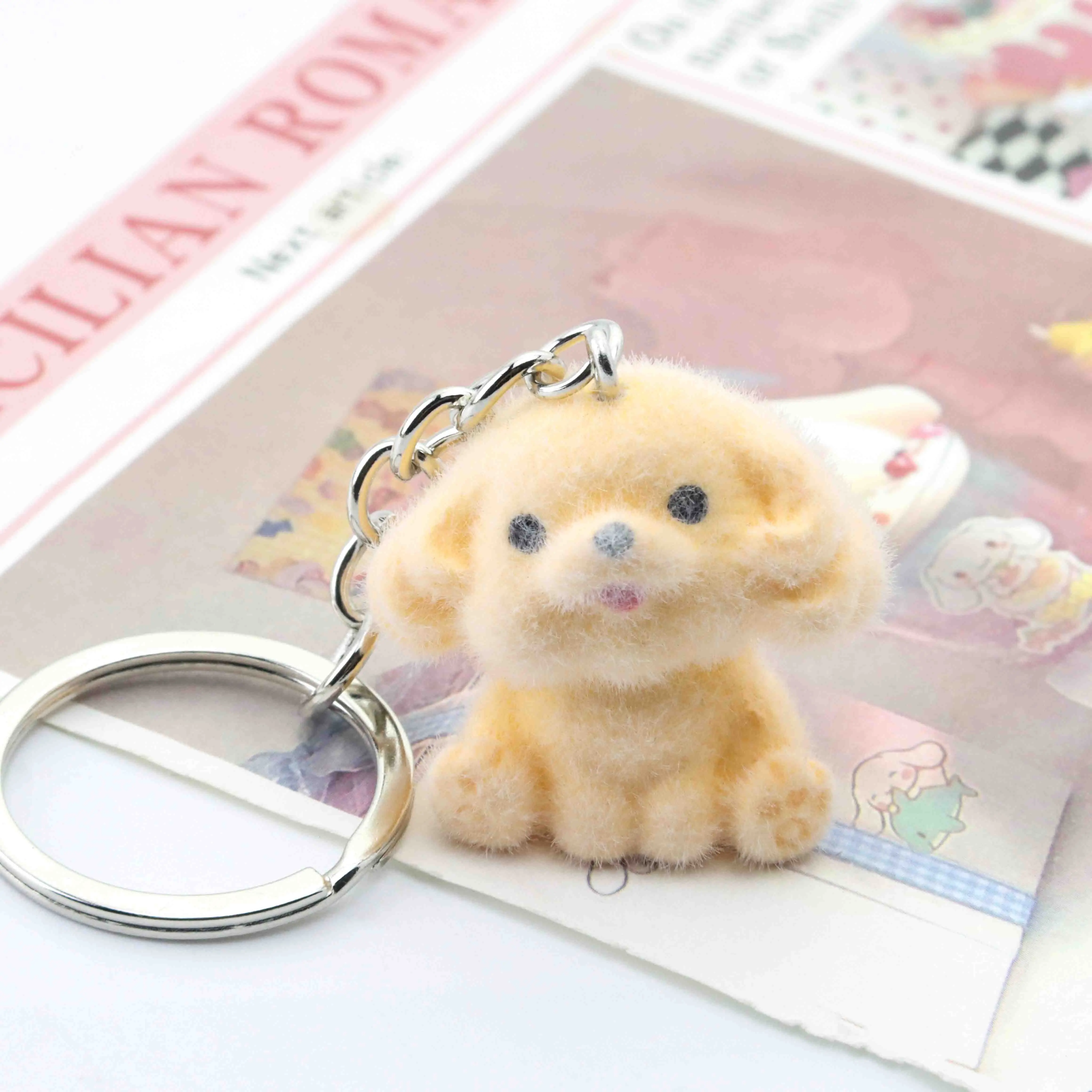 

1pcs Flocking Resin Charms Cartoon Cute Puppy Pendant Keychain for Jewelry Making School Bag Car Decoration Pendant Accessories