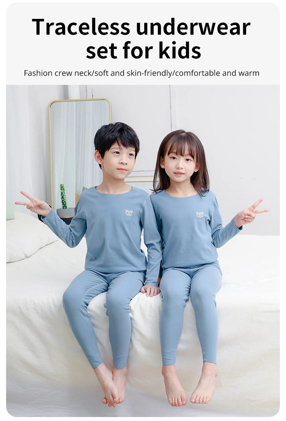 Kinder-Thermo-Unterwäsche für Jungen und Mädchen, Herbst-Katzenkopf-Print, modische langärmelige Freizeithose für den Heimgebrauch – Detail 3