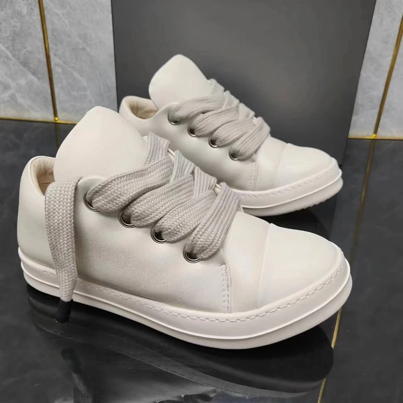 

2025SS High Street Fashion Casual White Sneakers Men Women Genuine Leather Wide Shoes