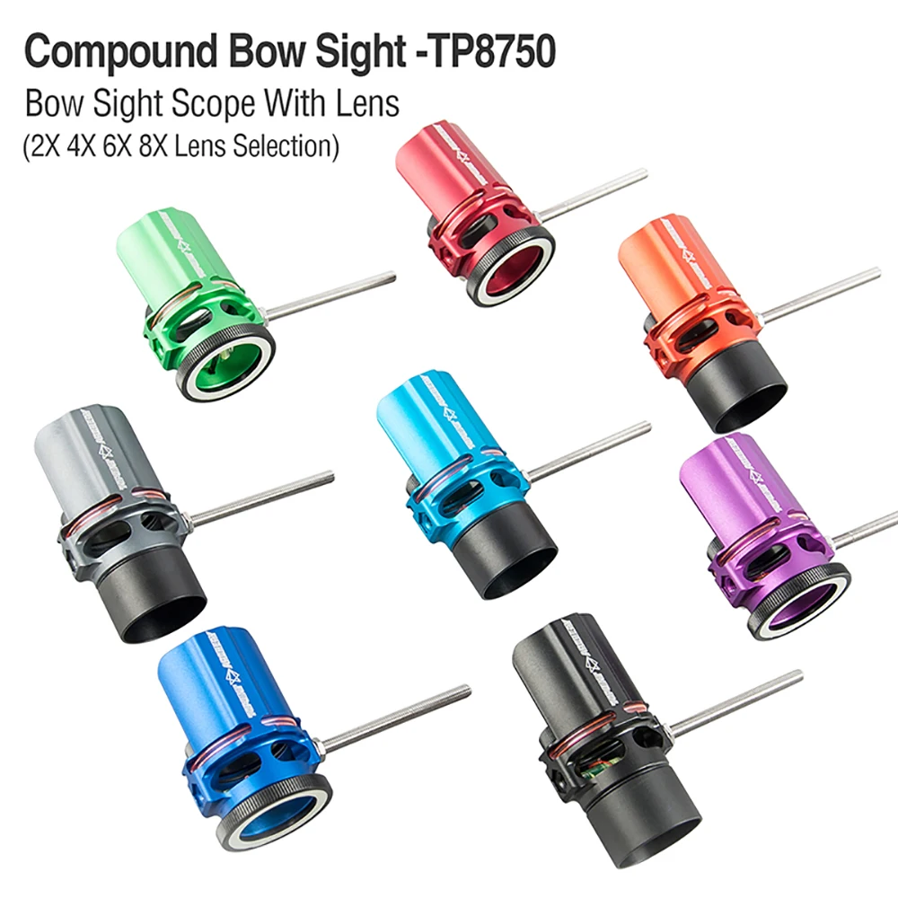 TP8750 Compound Bow Sight 2x4x6x8x Scope Sight Lens 28mm 0.019 Optical Fiber 7075 Aluminum Archery Sight Accessories Shooting Ar