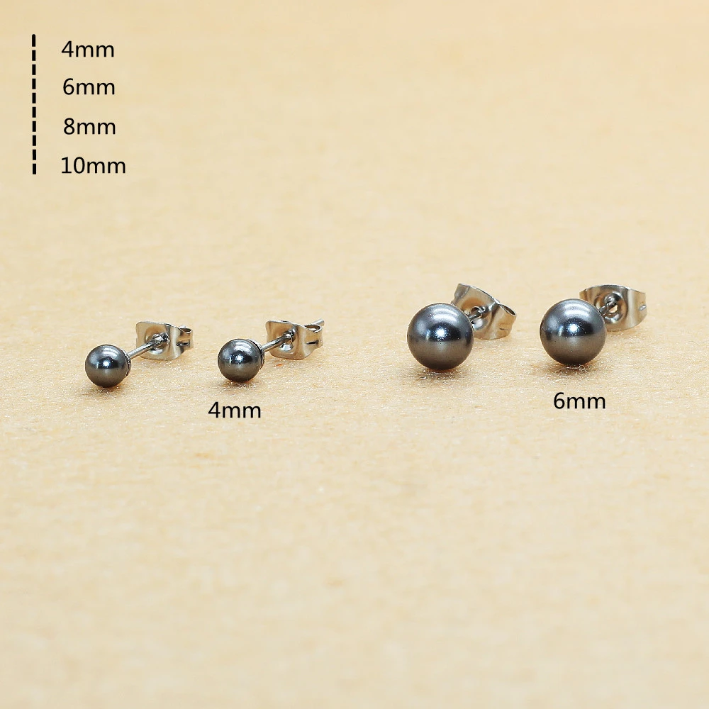 Brief Style Stainless Steel With Nature Shell Beads Dark Grey Pearls Pearl Push-back Stud Earrings 4/6/8/10mm Allergy Free