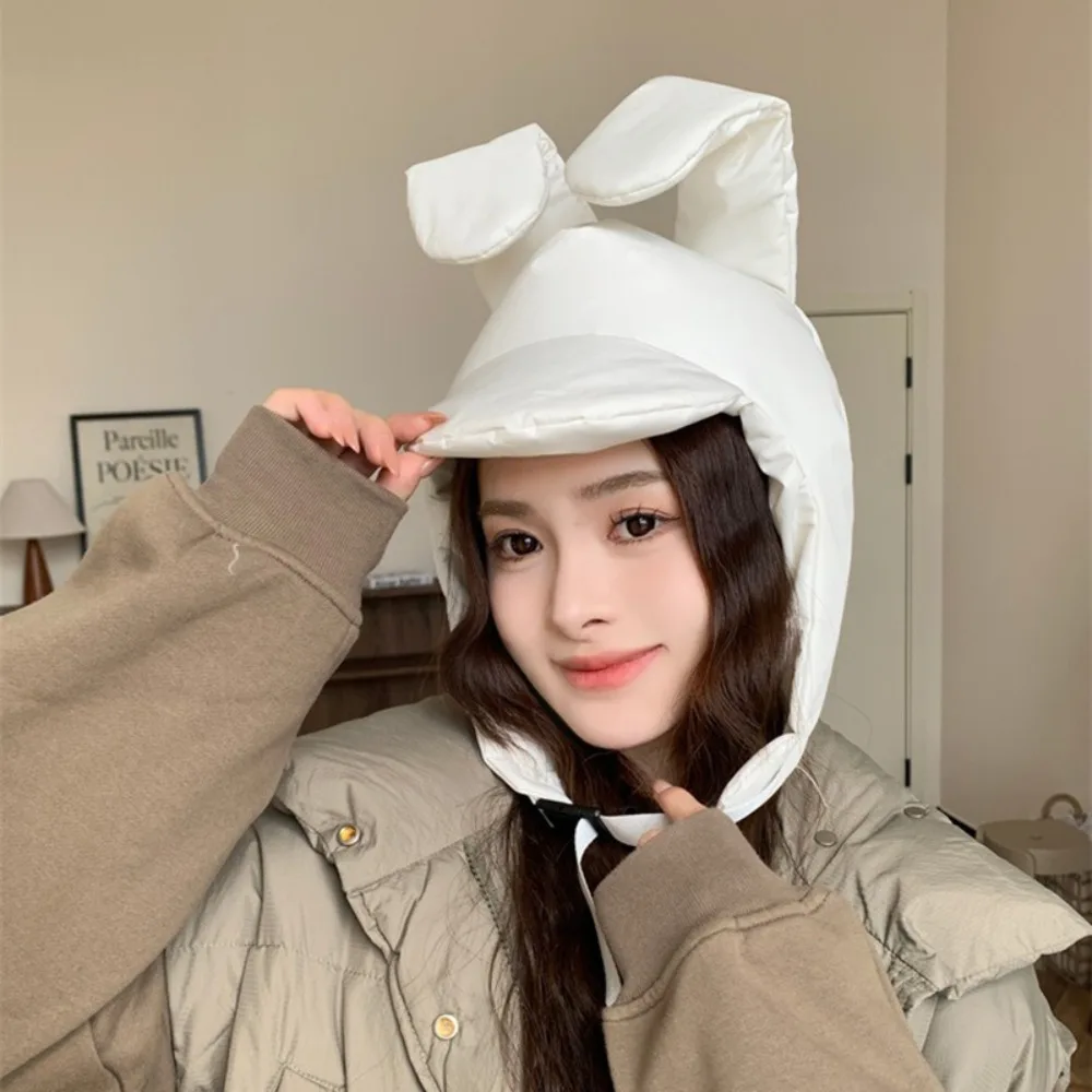 Fashion Windproof Rabbit Ear Padded Hat Adjustable Solid Color Pilot Hat Keep Warm Thickened Ear Protection Hat Winter