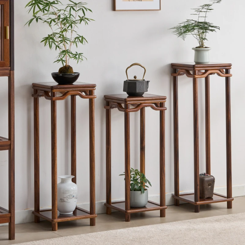 Walnut Wood Storage Rack Balcony Flower Stand Living Room Decoration Flower Table Solid Wood Shelf Chinese Flower Pot Bracket