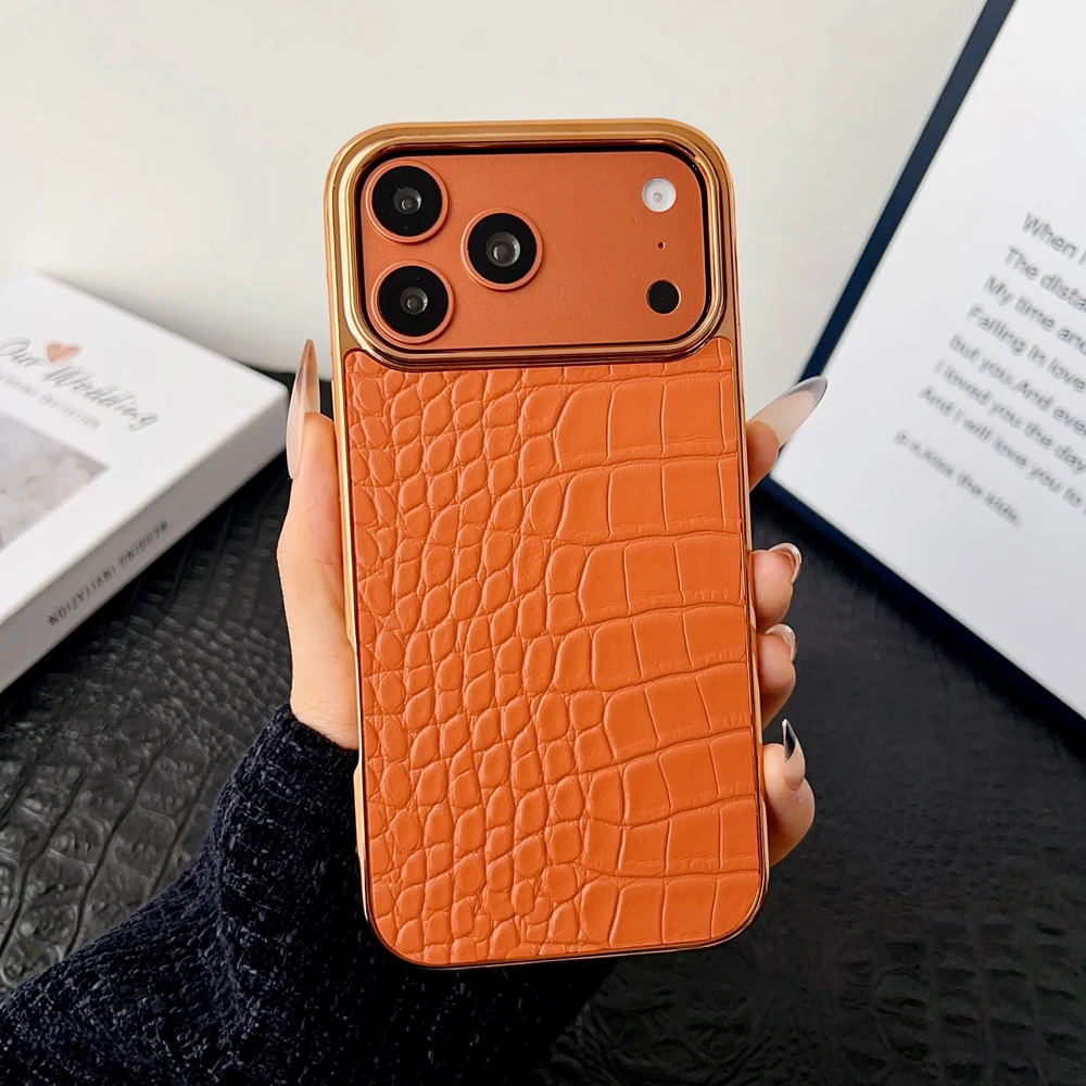 

Luxury Crocodile Leather Pattern Phone Case For iPhone 17 air 16 15 14 13 12 11 Pro Max Ultra-thin Electroplated Silicone Cover