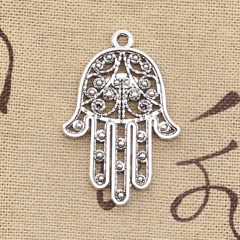 6pcs Charms Death Eye Hamsa Palm Fatima Hand 36x25mm Antique Silver Color Pendants DIY Making Findings Handmade Tibetan Jewelry