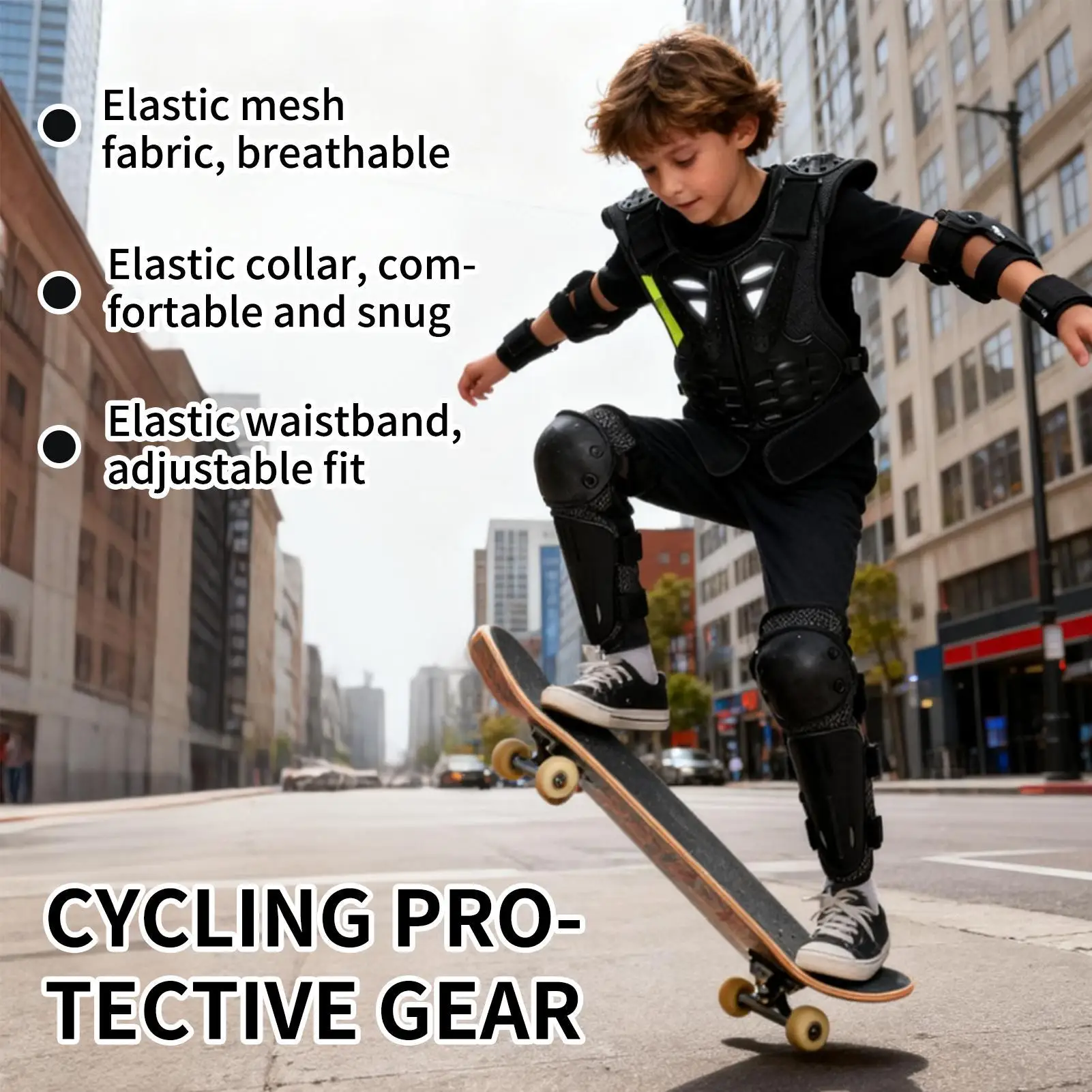 

Детский комплект защиты груди на велосипеде для грязи с налокотниками и наколенниками, защитное снаряжение для езды на мотоцикле для мальчиков и девочек, катание на лыжах, скейтборде