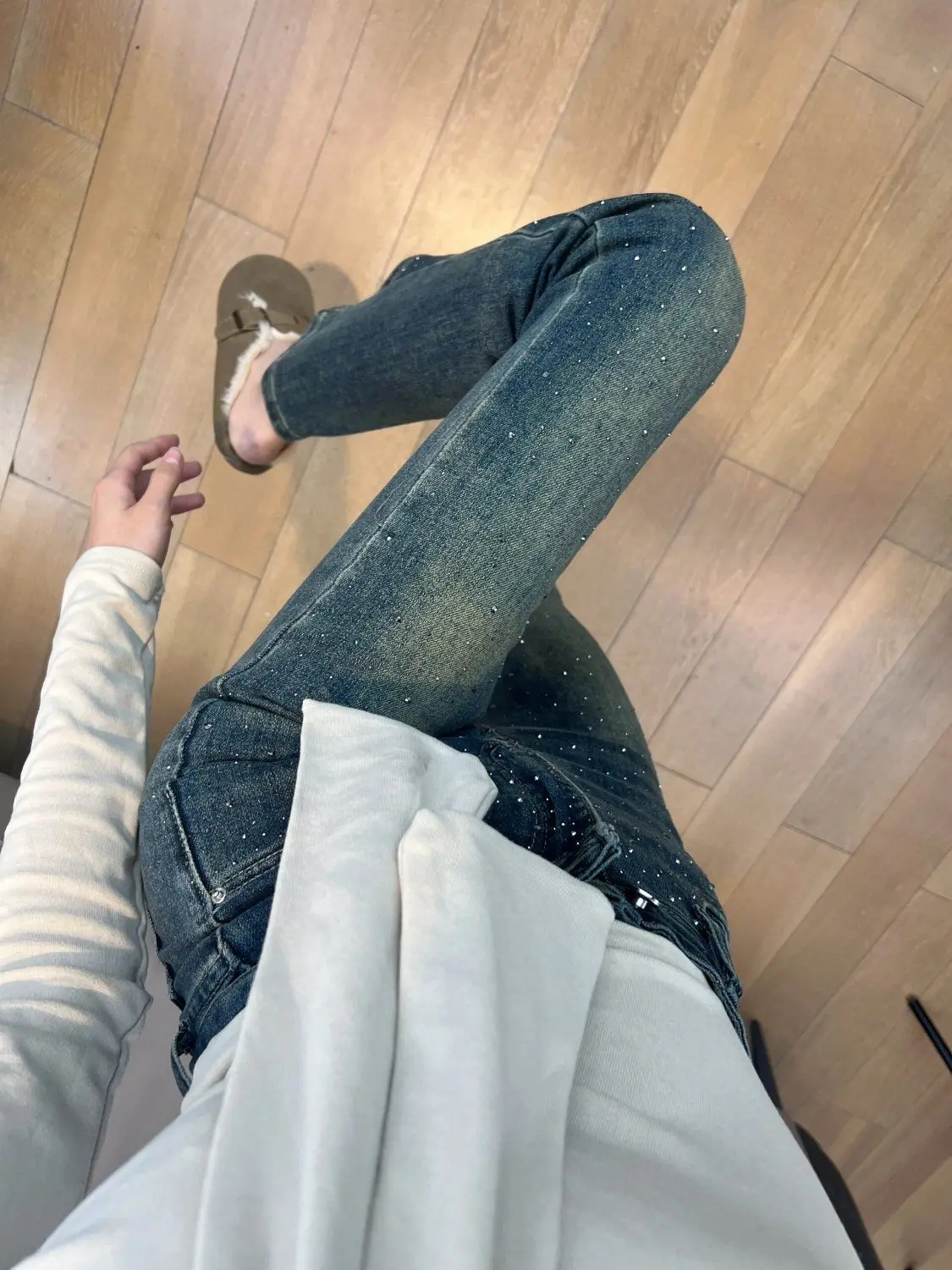 

Серые джинсы для женщин Y2K, украшения на пуговицах, застежка-молния с поясом, регулируемый пояс, женский джинсовый модный базовый пояс