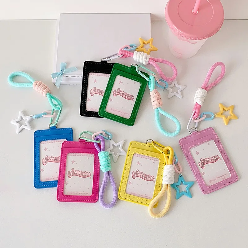 1Pc Macaron Bus ID Card Protective Cover Cases Student Meat Keyring Card Campus Access Door Credit Card Holder Bag Set Key Chain