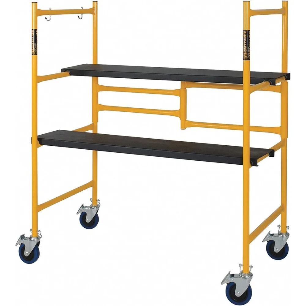 9 Ft Reach Scaffolding Platform, 500 Lbs Capacity Adjustable and Portable Scaffold Ladder w/Locking Wheels