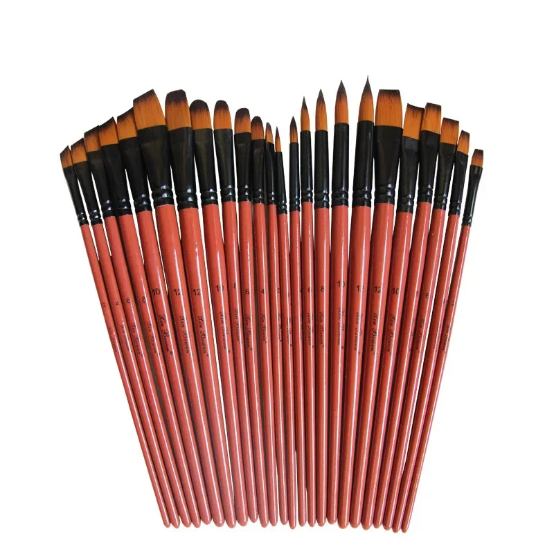 6 pcs set two-color nylon hair brush brown wood rod watercolor brush four peaks optional paint brush school educational supplies