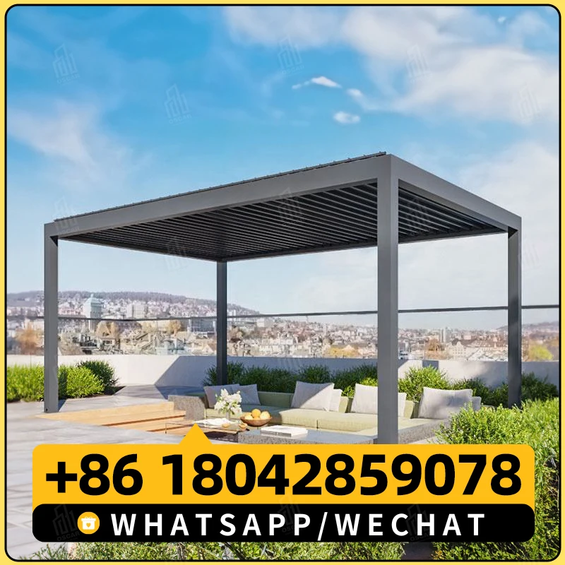 Waterproof Motorized Louvered Aluminum Pergola Retractable Adjustable Roof Garden Gazebos Bioclimatic Pergola Aluminum Outdoor