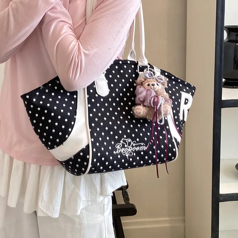 Korean polka dot foreign style tide tote bag large capacity shoulder portable work commute leisure bag