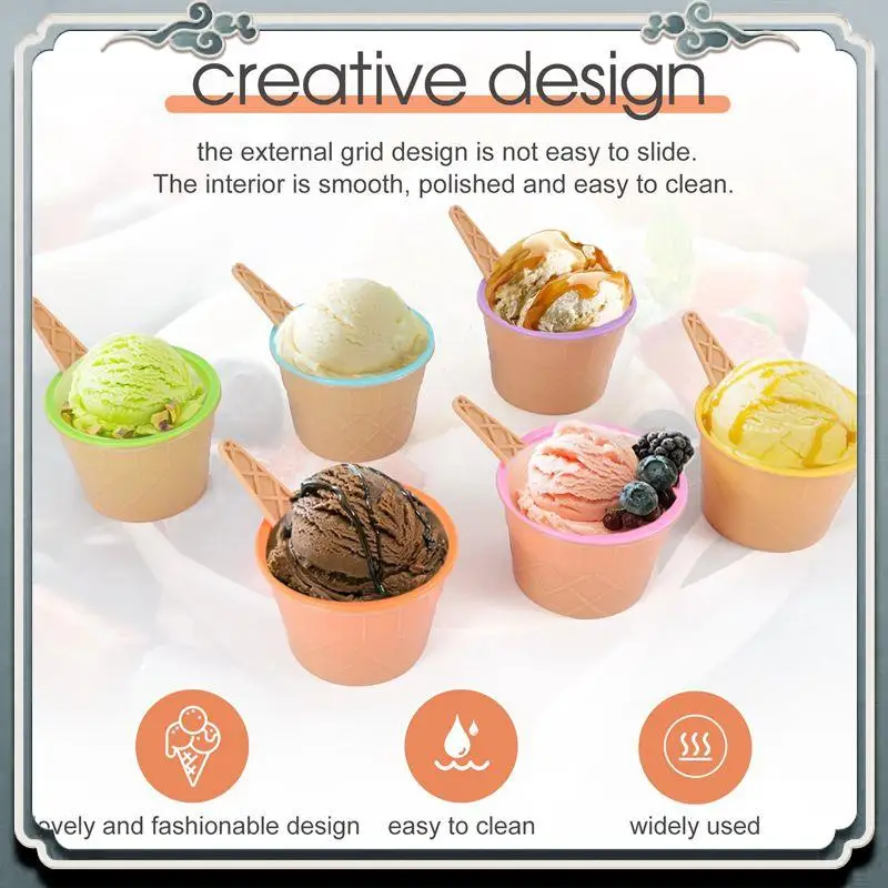 6Pcs Ice Cream Bowl Set Different Color Ice Cream Spoon Bowl Tableware Set Creative Children Cartoon Bowl Top-Rated