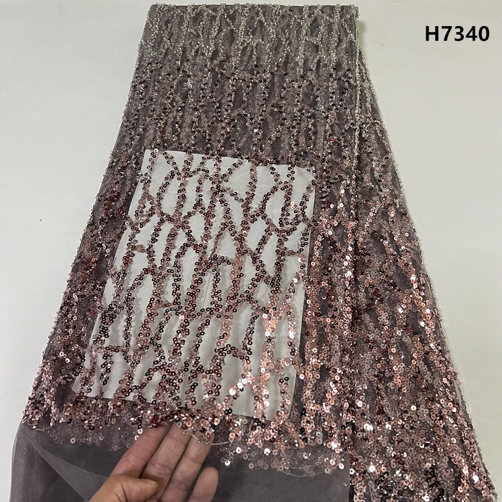 2024 African Nigerian High Quality Tulle With Embroidery Sewing Sequins  Net Cloth Beads Stone Prom Dresses Lace Fabric 5Yards