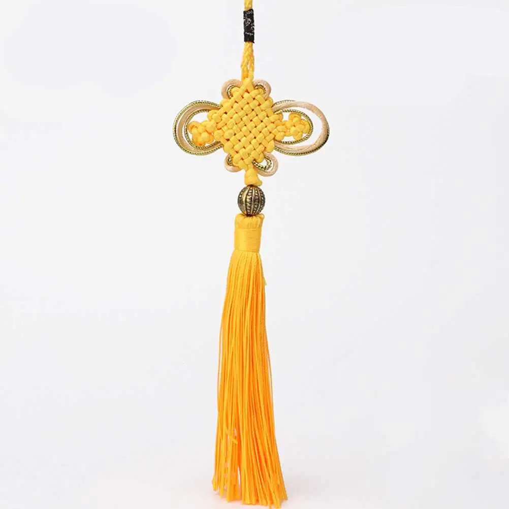 5개입 프리미엄 중국 매듭 펜던트 태슬 장식 금색 트림 자동차 장식 행운을 위한 홈 오피스 장식 노란색 태슬 펜던트