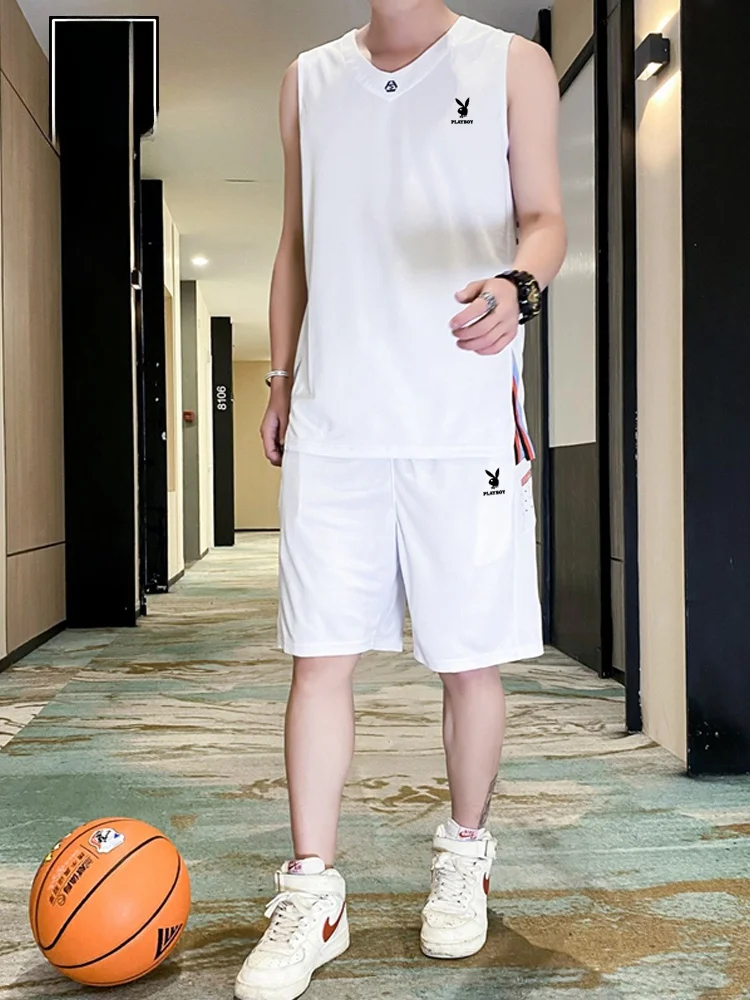 

Summer Ice Silk Svel Vest And Five-Piece Pants Qui Dry Sports Set Baskeall Loose Two-Piece M Casual Wear