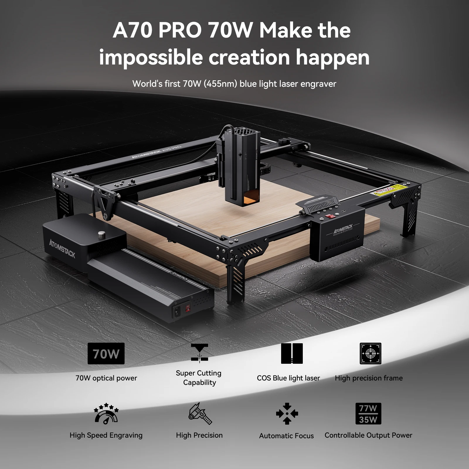 ATOMSTACK A70 Pro 360W Laser Engraving Machine With Air Assist Dual-Mode Output CNC Laser Engraver Cutter 500x400mm Work Area