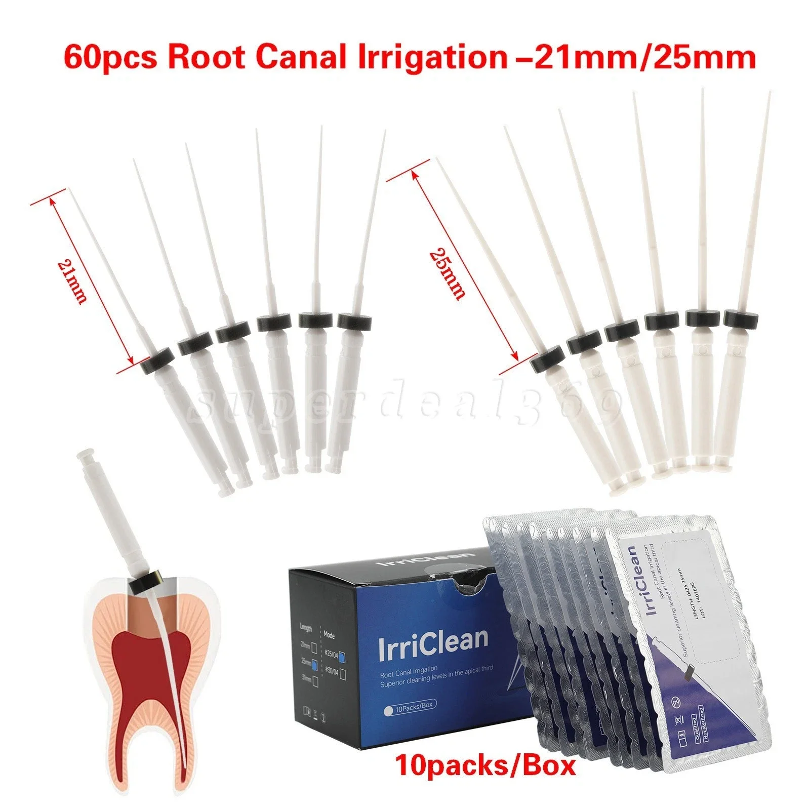

60PCS/10Packs Dental Endodontic Irrigator Endo Irrigation Tips Root Canal Clean File 21mm/25mm