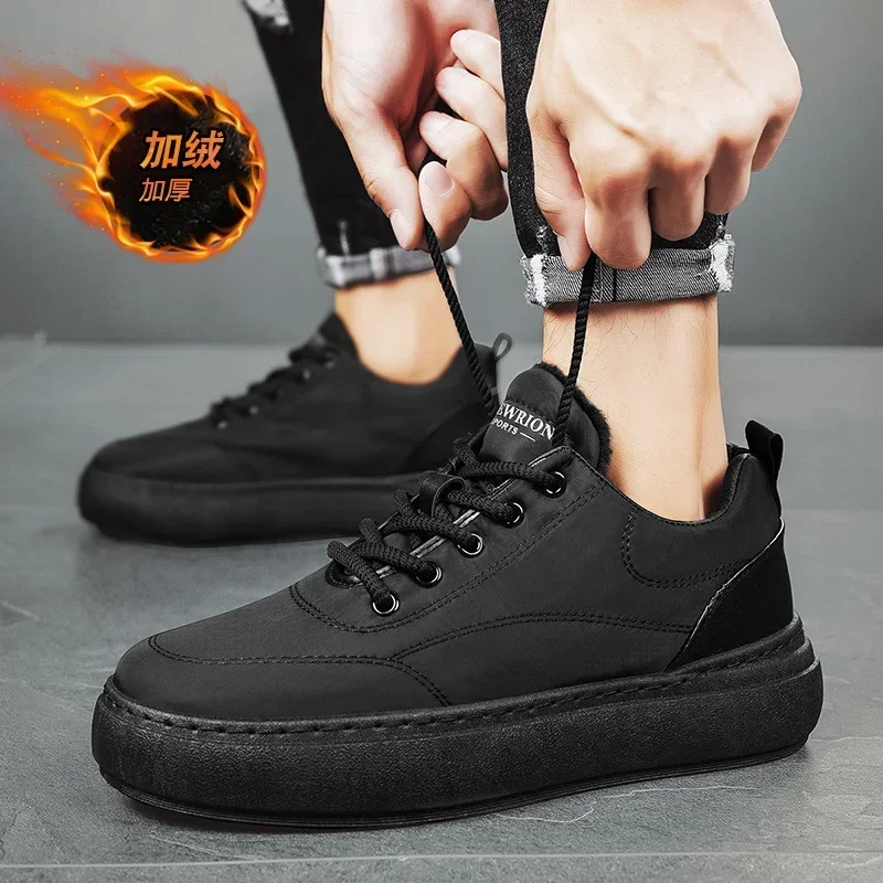 Sapatos casuais de sola grossa masculina de inverno para baixo pano impermeável leve quente ao ar livre sapatos casuais mais veludo engrossado tênis