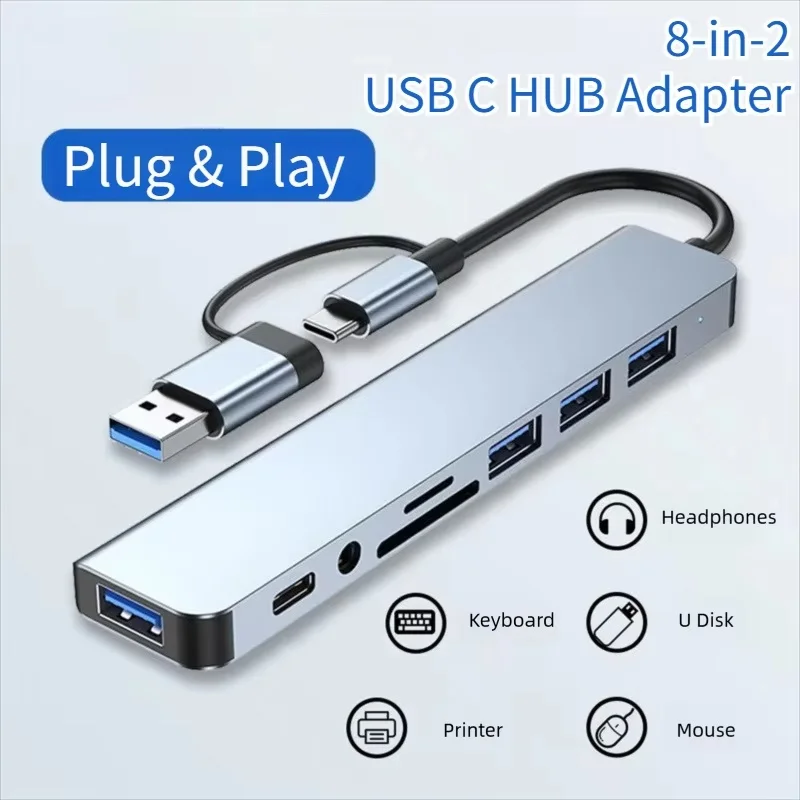 USB 3.0 Expander Type C Adapter USB 2.0 Port TF Micro SD Card Reader Audio Output Multi-hub Splitter For Macbook Computer Laptop