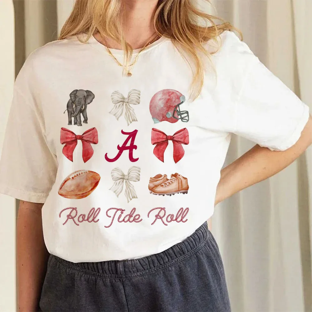 Women\'s Sweet T-Shirt Trendy Cute Alabama Football Printed Pattern Aesthetic Clothing Summer Casual Style Printed Top T-Shirt