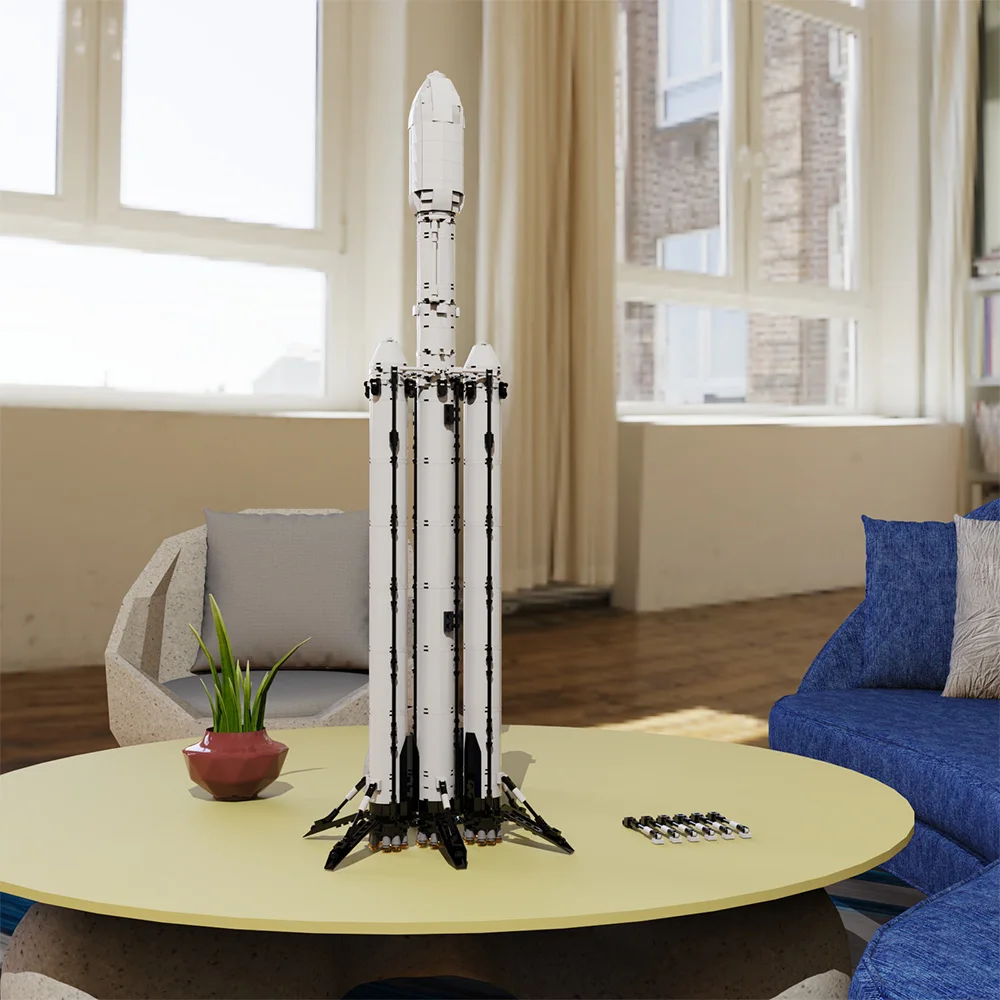 MOC-75766 SpaceXS Falcon Heavy Rocket Saturn V Scale ยานอวกาศบล็อกตัวต่อชุด Idea ประกอบอิฐของเล่นเด็กวันเกิดของขวัญ