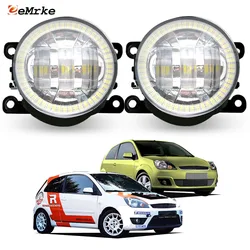 LED Car Fog Lights Assembly for Ford Fiesta JC3/JD3/JH1 Facelift 2006 - 2009 with Lens Angel Eyes DRL Front Daytime Running Lamp