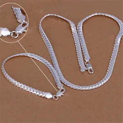 925 Sterling Zilveren Kerstcadeaus Europese Stijl 6Mm Platte Ketting Armbanden Mode Voor Man Vrouwen Sieraden Sets S085