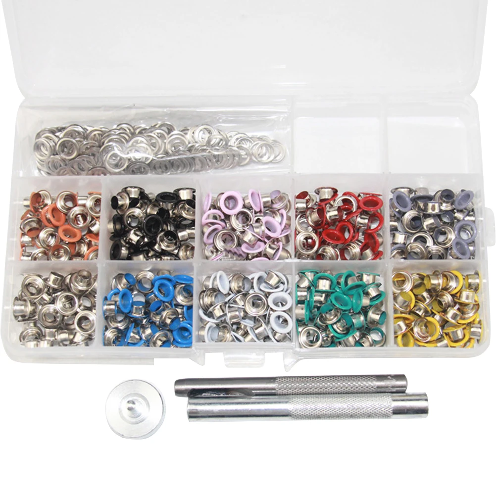 

400 Pcs Grommets Kit Metal Eyelets 9mm Outer 5mm Inner 3 8mm Barrel DIY Crafts Tools Storage Case Punching Install