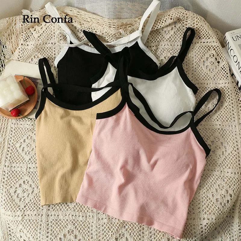 

Rin Confa Sleeveless Casual Tanks Camis for Women Spring Casual Colorblock Femme Crop Tops with Built In Bras Camisoles Woman