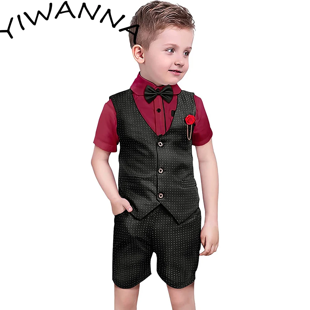 

Boys Suit Toddler Short Dress Clothes Vest Shorts Kids Summer Outfit Suits 2-Piece Suit With High Quality